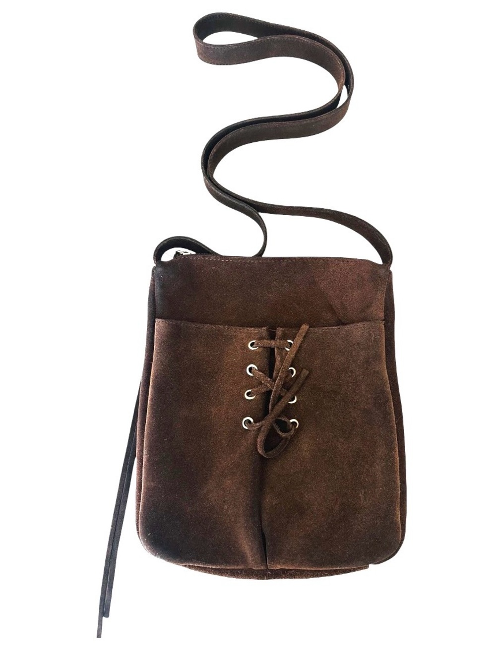 AEO Chocolate Brown Suede Lace-Up Crossbody Bag Y2K